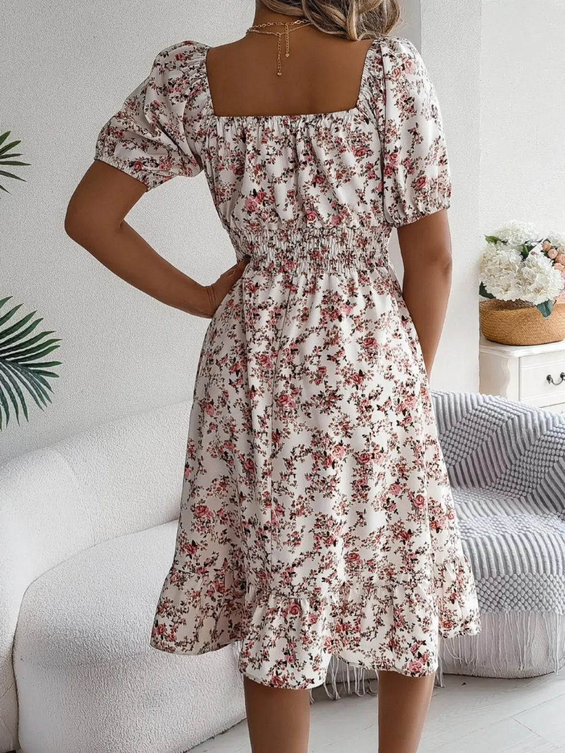 Ruffled Hem Floral Puff Sleeve Dress - Blushé Belle