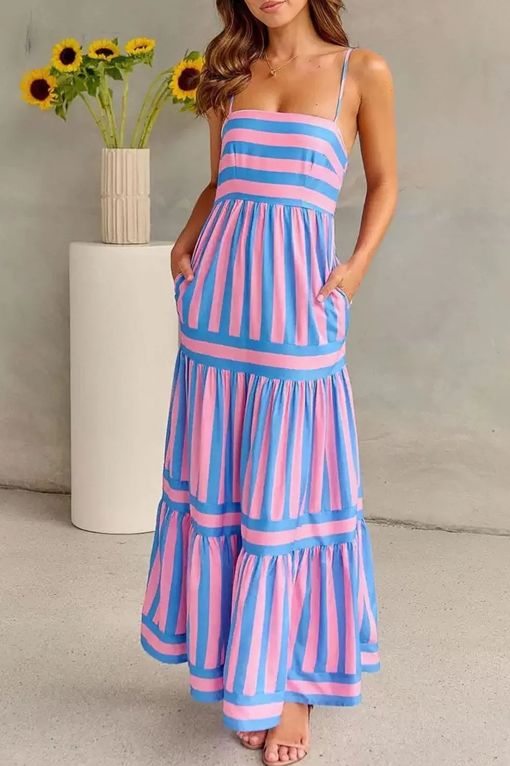 Striped Tiered Maxi Cami Dress - Blushé Belle