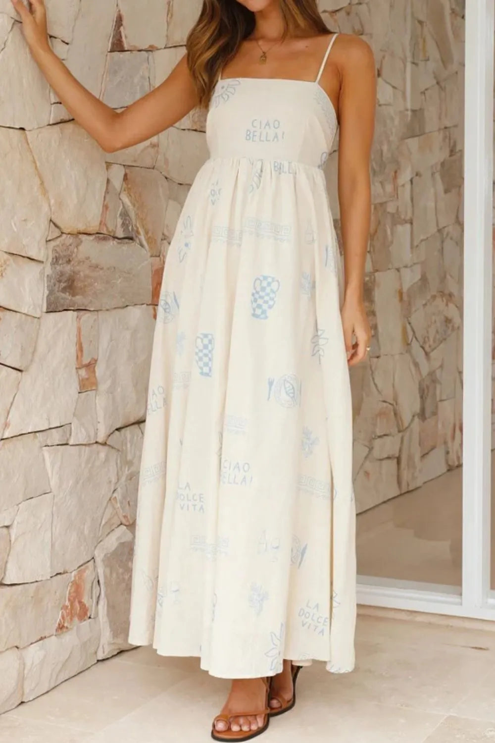 Cutout Back Printed Square Neck Maxi Cami Dress - Blushé Belle