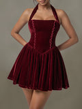Velvet Halter Skater Dress - Blushé Belle