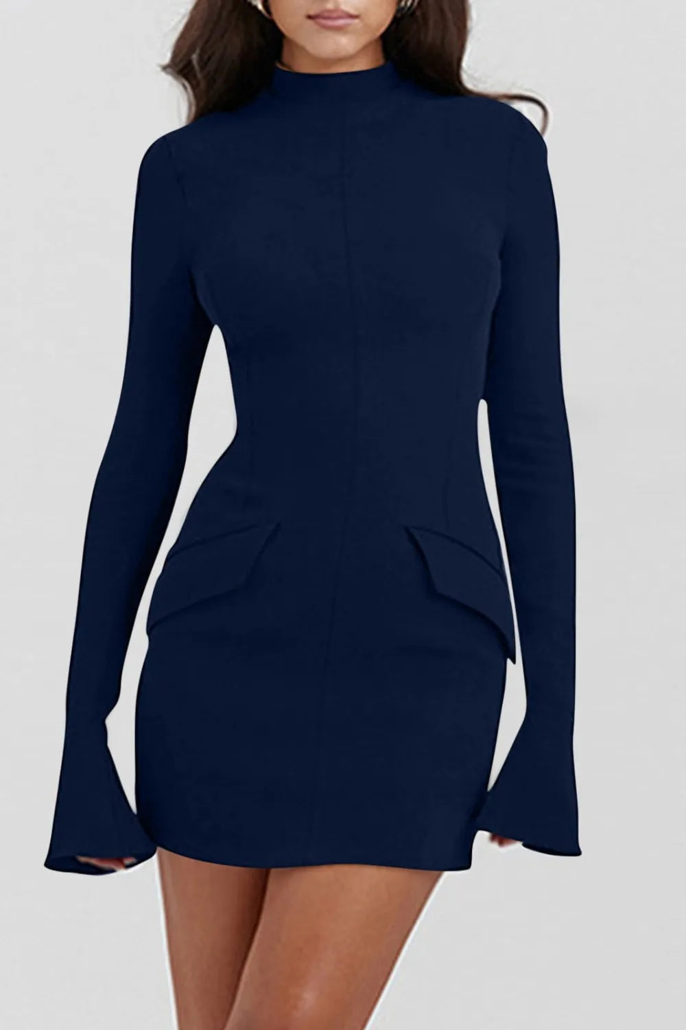 Mock Neck Long Sleeve Mini Dress - Blushé Belle