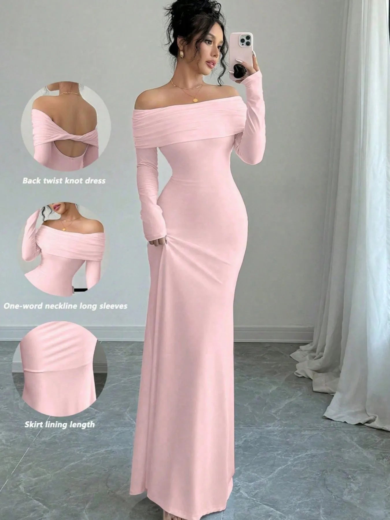 Off-Shoulder Long Sleeve Bodycon Maxi Dress - Blushé Belle