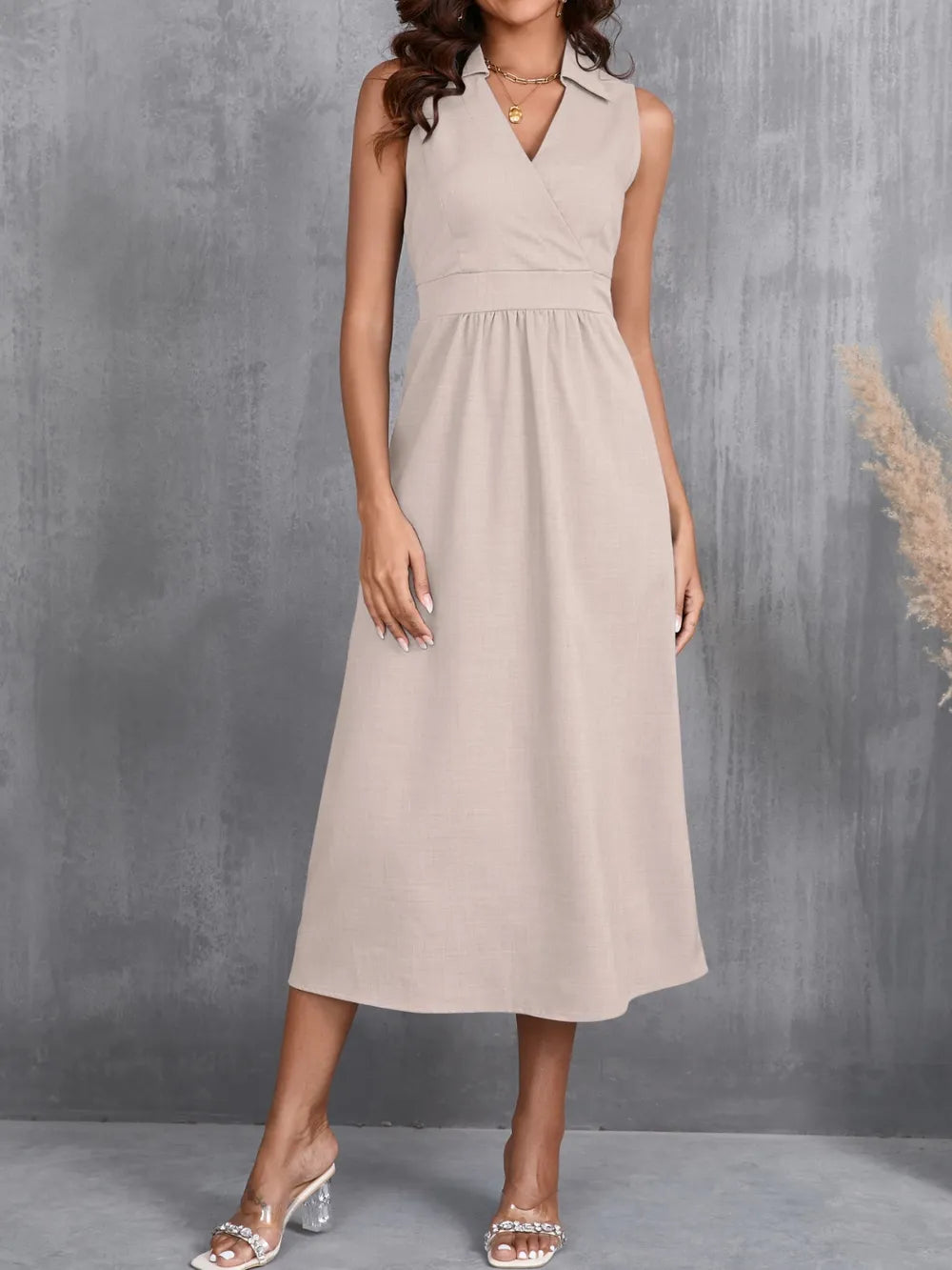 Ruched Sleeveless Midi Dress - Blushé Belle