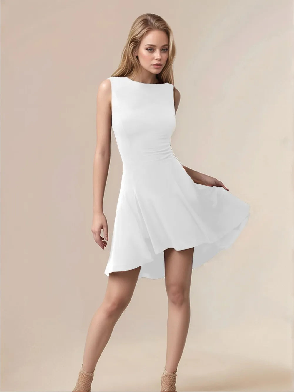 High-Low Round Neck Sleeveless Mini Dress - Blushé Belle