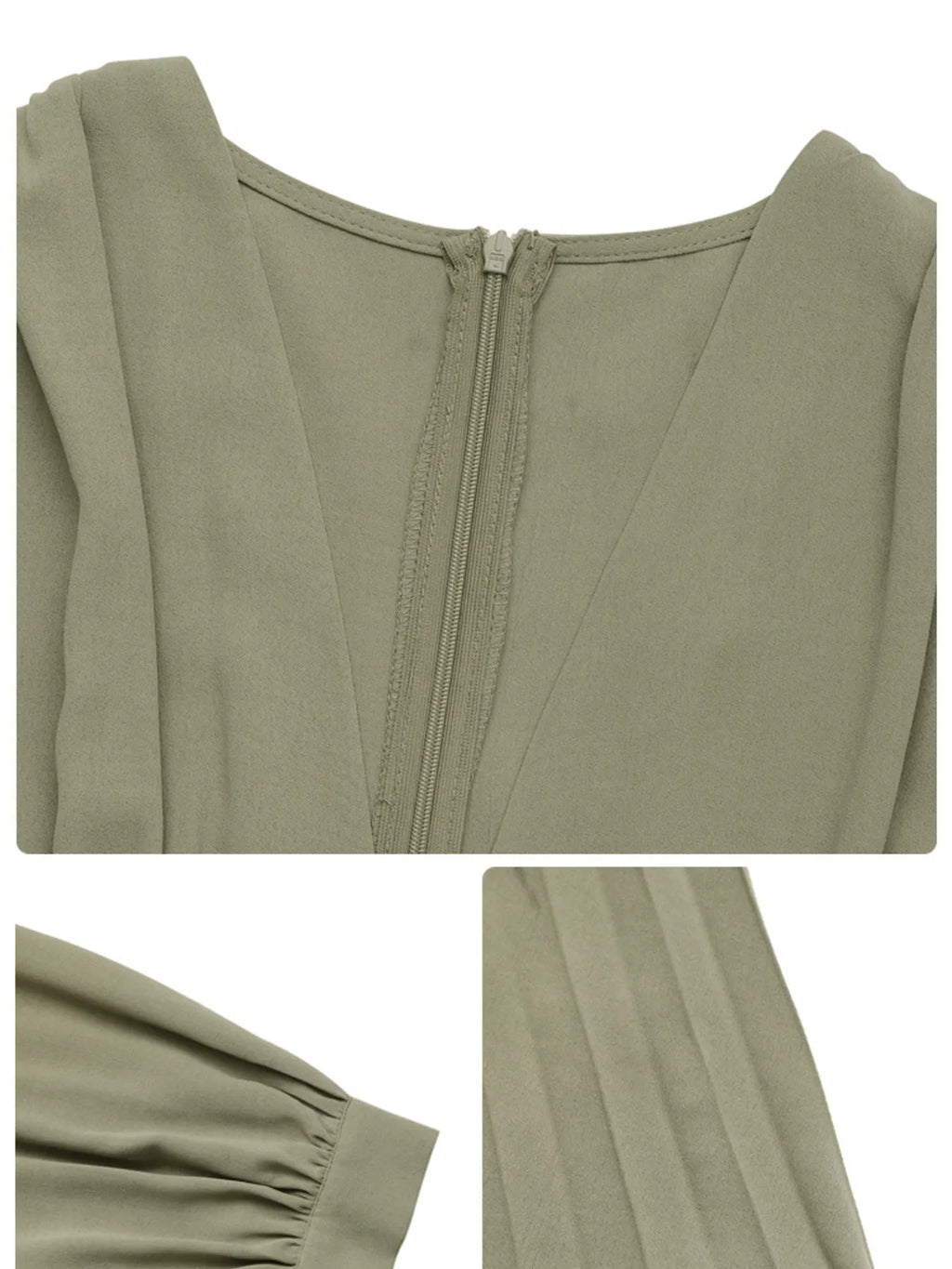 Pleated Long Sleeve V-Neck Dress - Blushé Belle