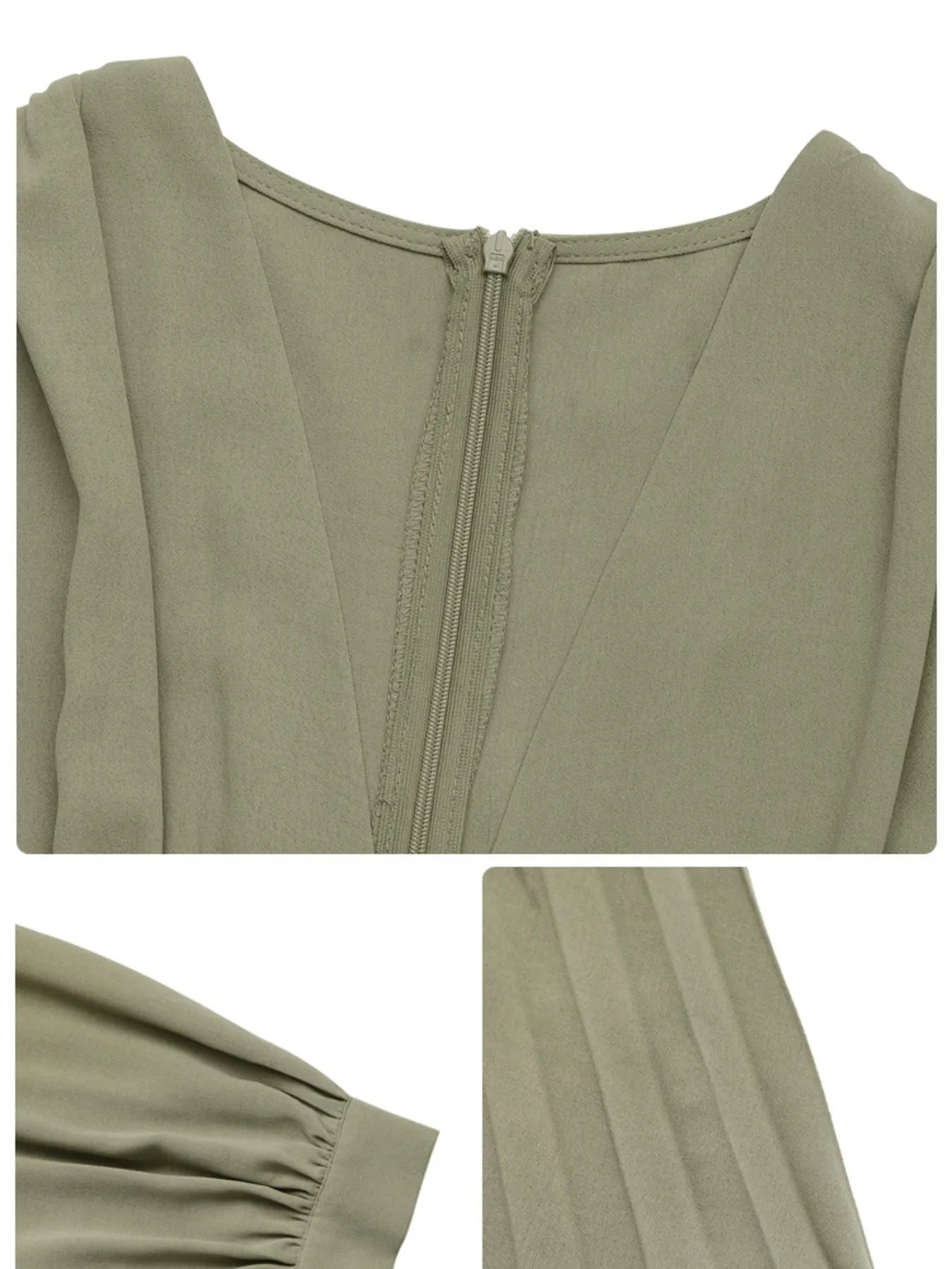 Pleated Long Sleeve V-Neck Dress - Blushé Belle