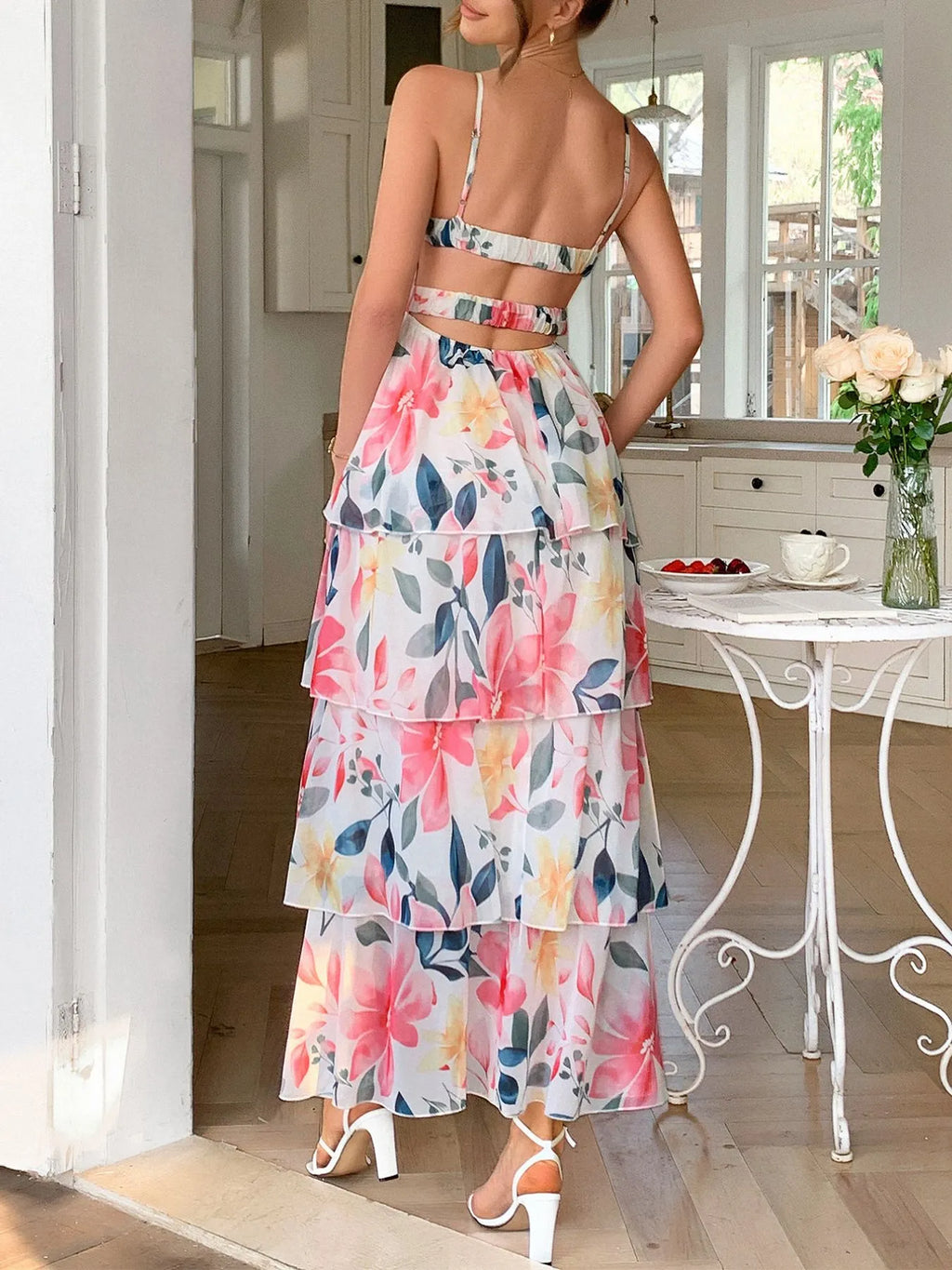 Floral Print Layered Maxi Cami Dress - Blushé Belle