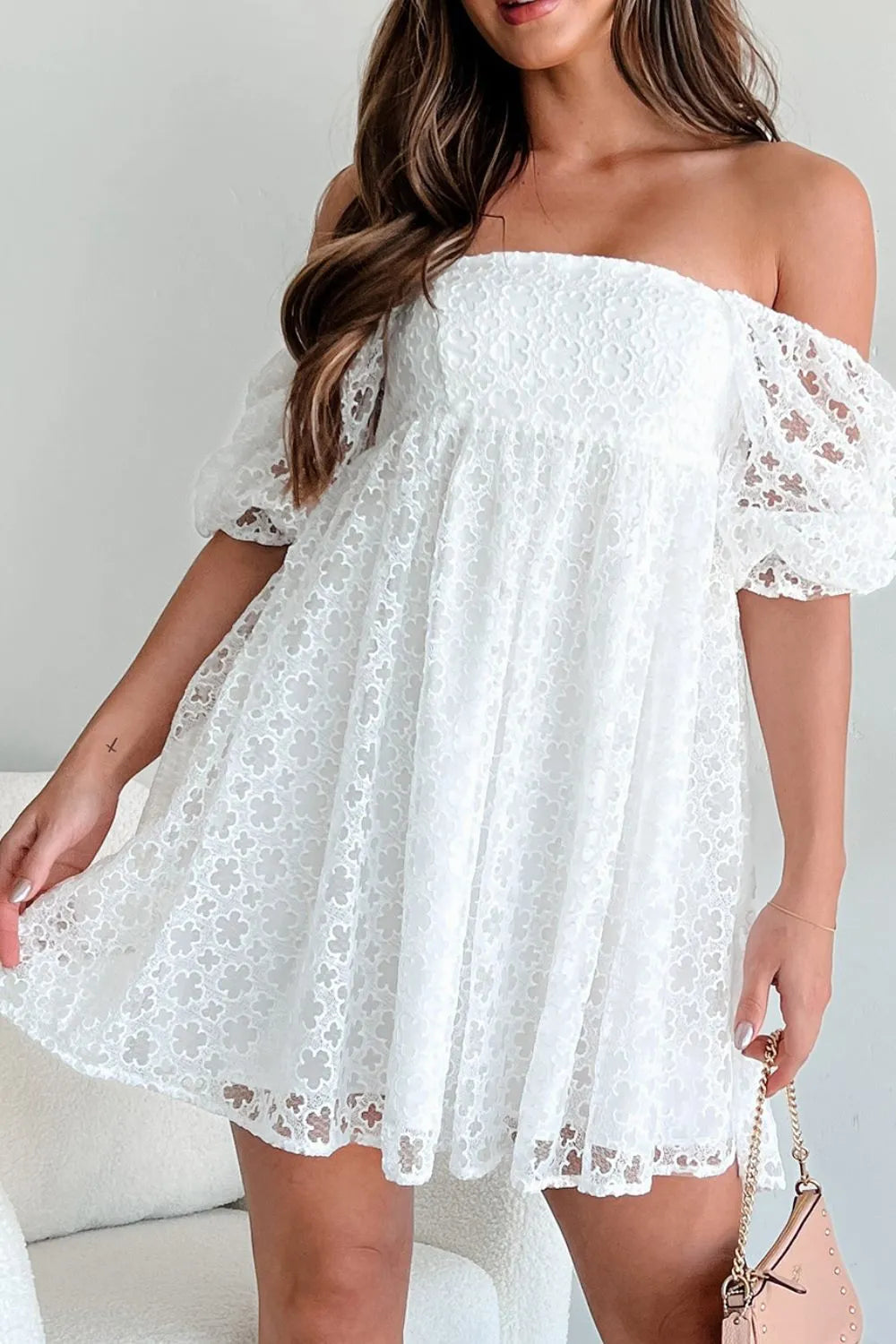 Lace Puff Sleeve Empire Waist Mini Dress - Blushé Belle