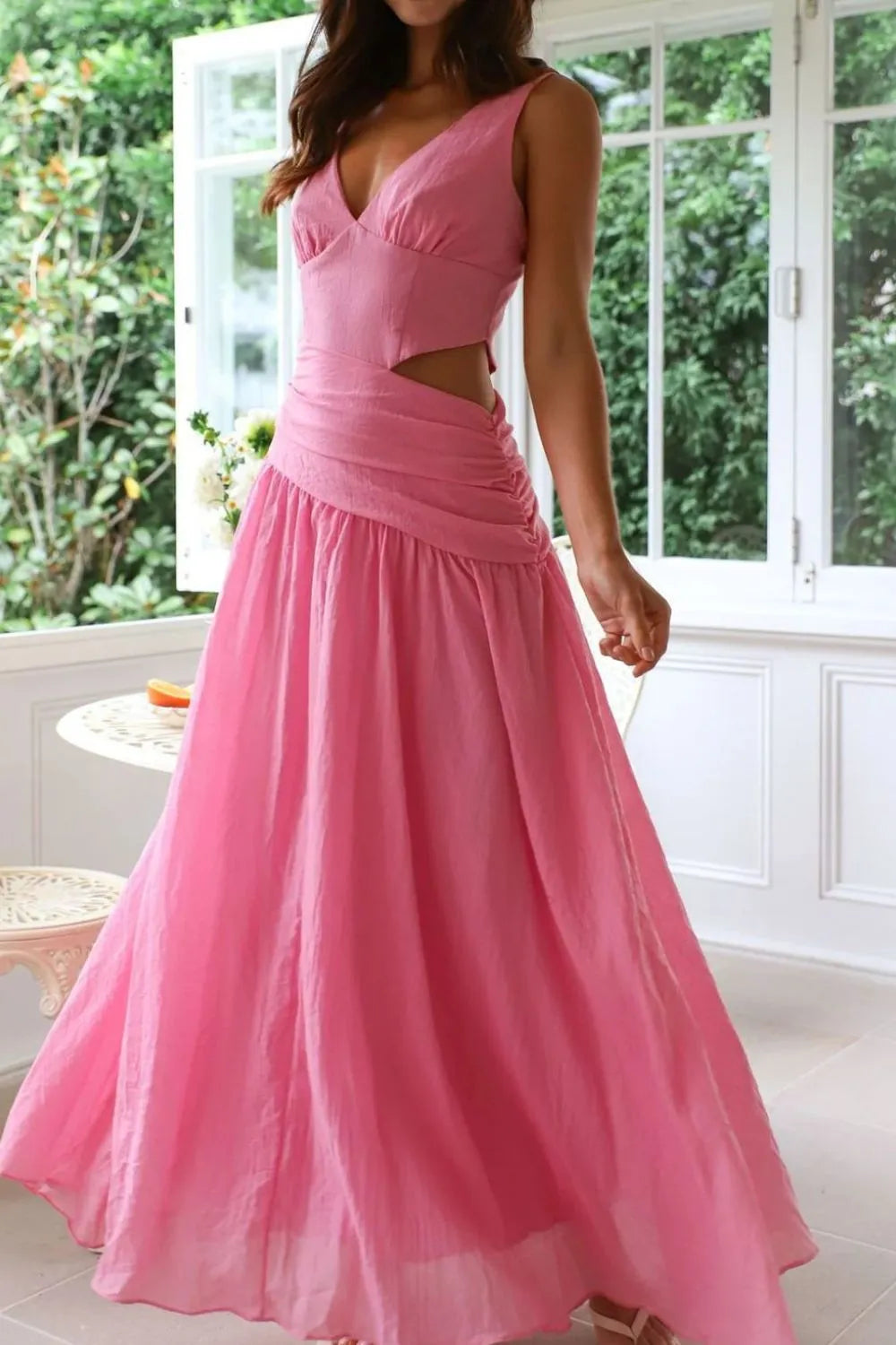 Cutout Back V-Neck Dress - Blushé Belle