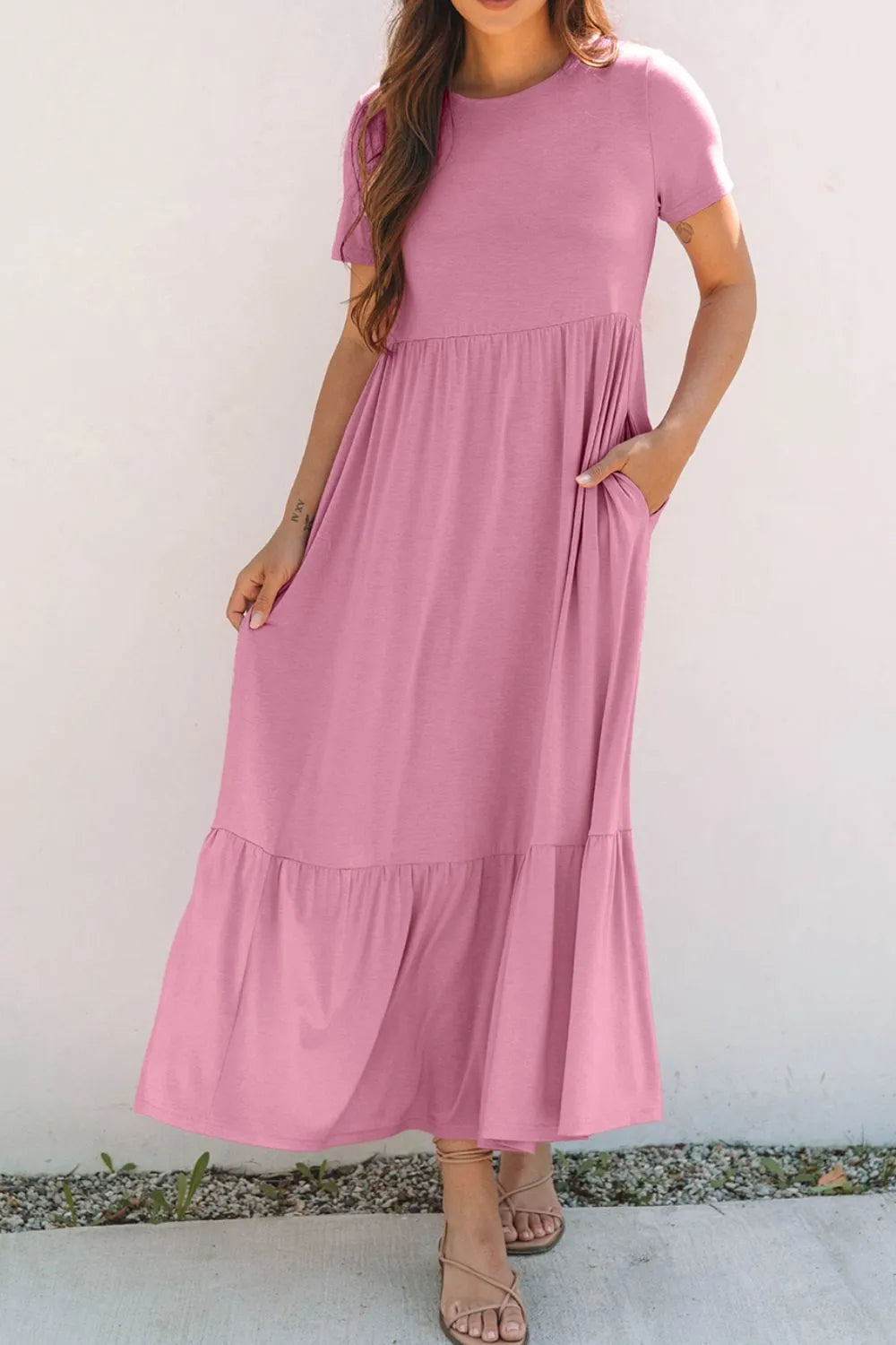 Solid Color High Waist Pocketed Tee Dress - Blushé Belle