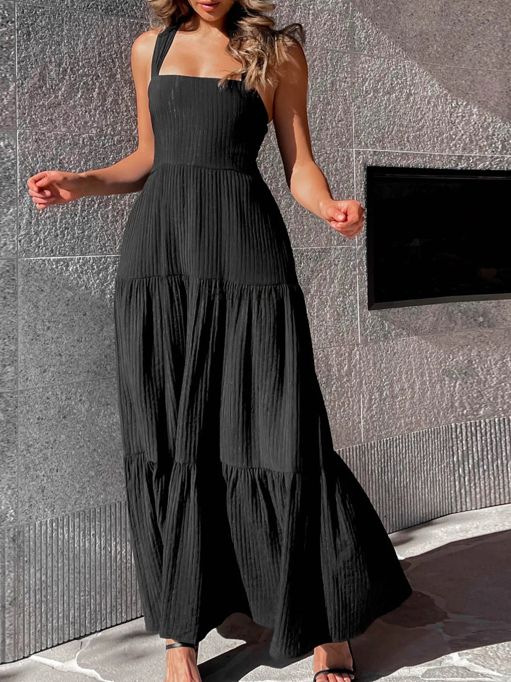 Square Neck Tiered Maxi Dress - Blushé Belle