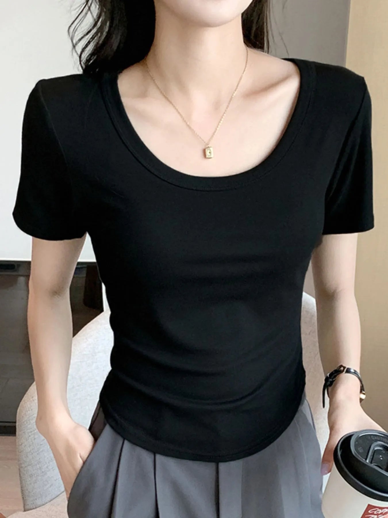 Plus Size Round Neck Short Sleeve T-Shirt - Blushé Belle