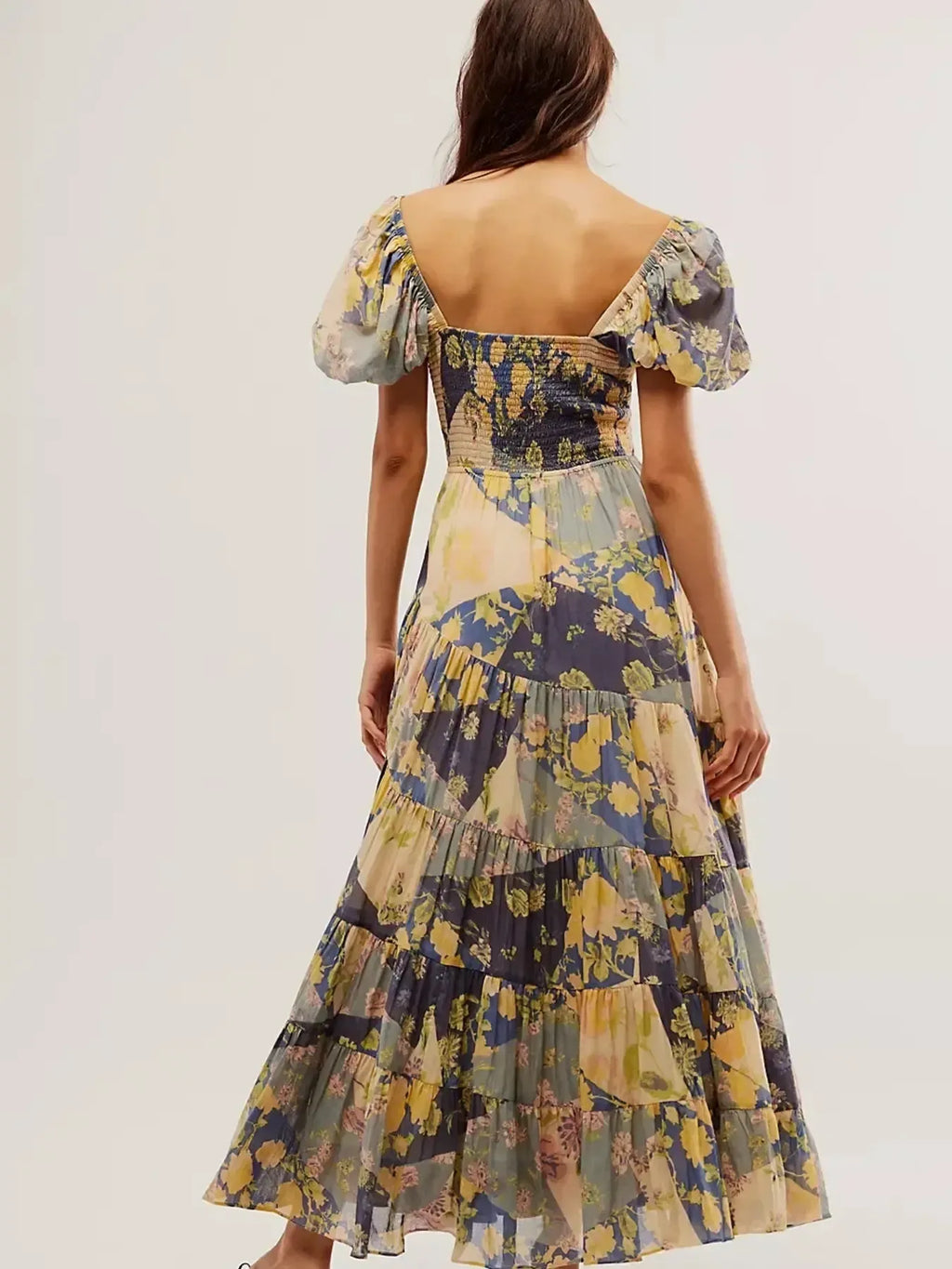 Printed Sweetheart Neck Puff Sleeve Maxi Dress - Blushé Belle