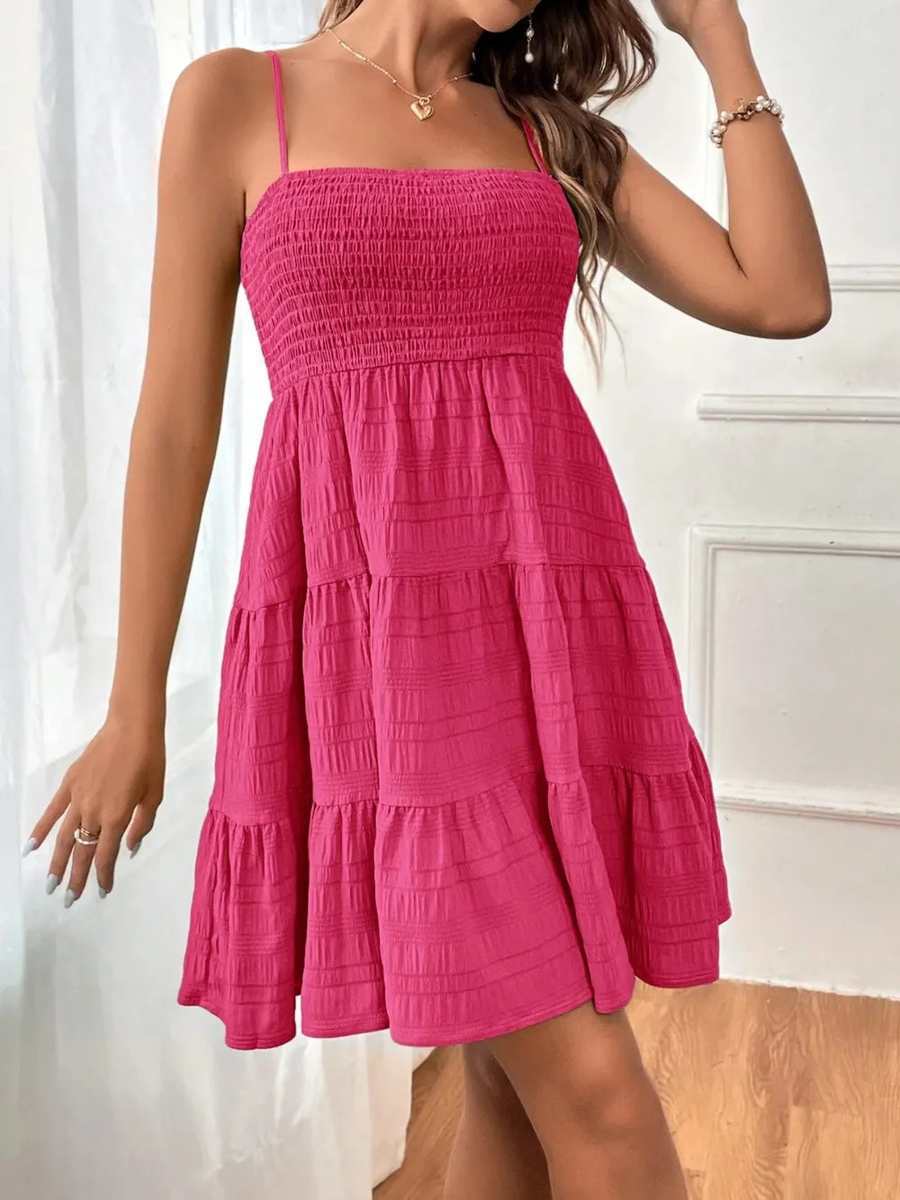 Smocked Tiered Sleeveless Mini Dress - Blushé Belle