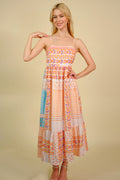 Printed Spaghetti Strap Smocked Midi Dress - Blushé Belle