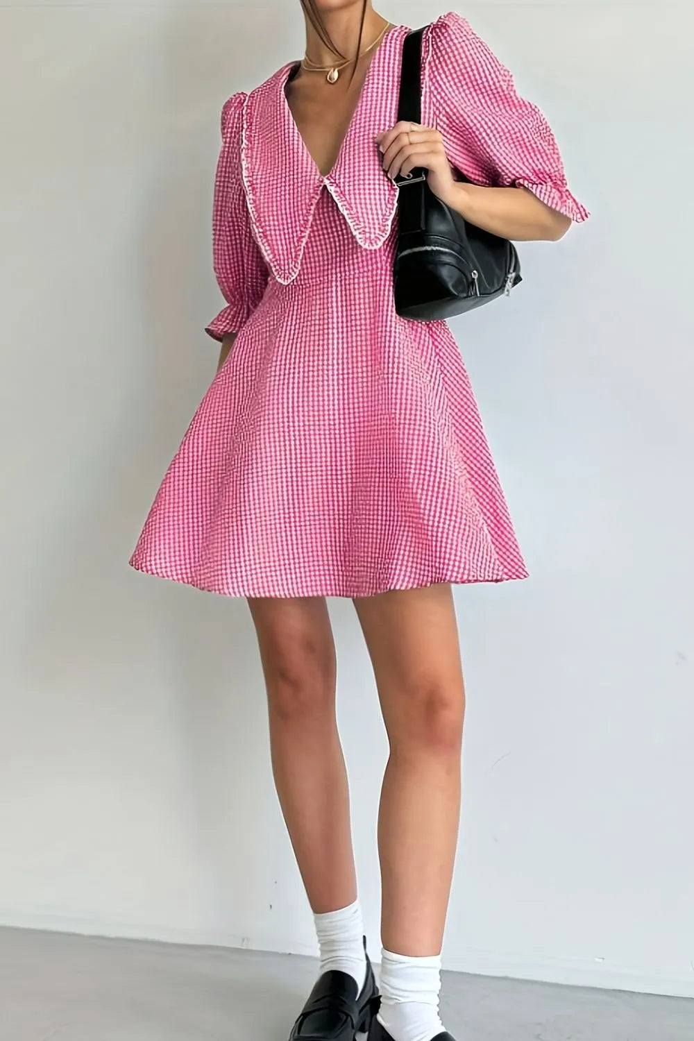 Gingham Puff Sleeve Mini Dress - Blushé Belle