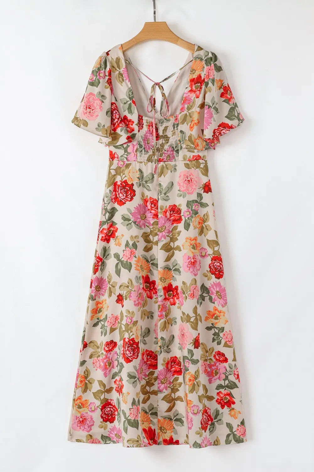 Floral Short Sleeve Tie Back Slit Dress - Blushé Belle