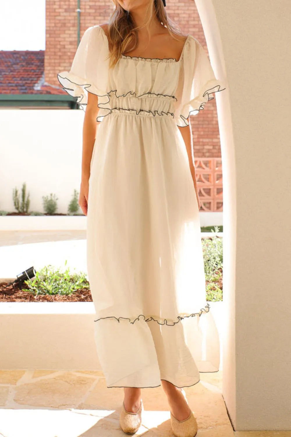 Square Neck Short Sleeve Midi Dress - Blushé Belle