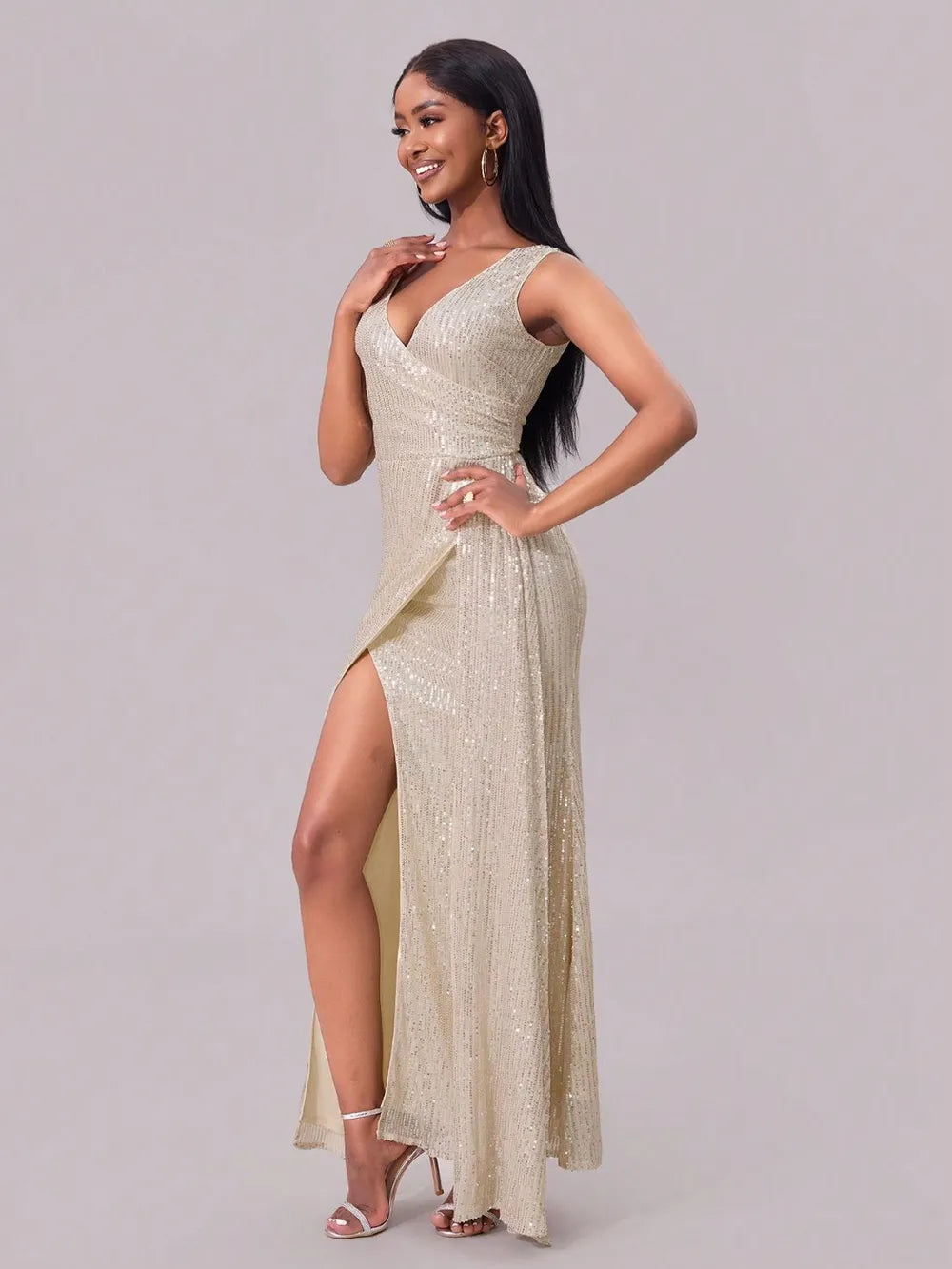 Slit Sequin Surplice Sleeveless Maxi Dress - Blushé Belle