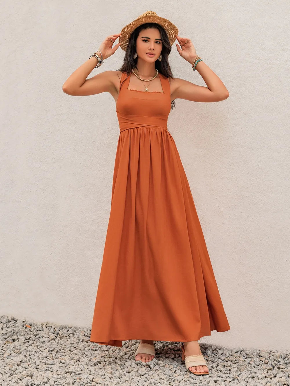 Crisscross Back Smocked Square Neck Maxi Dress - Blushé Belle
