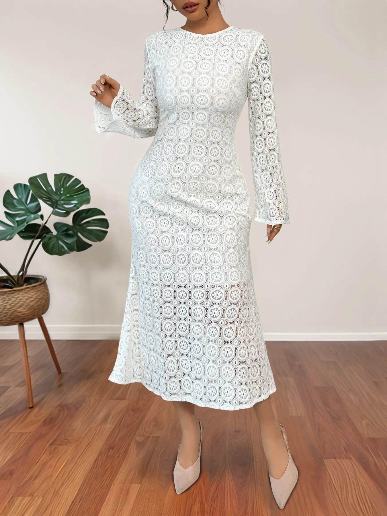 Lace Long Sleeve Midi Dress - Blushé Belle