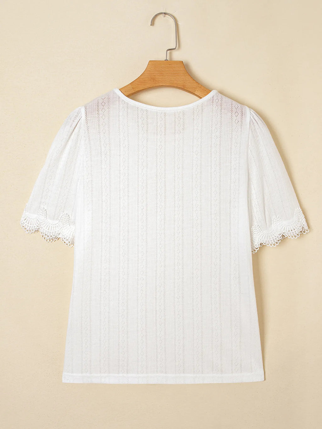 Scalloped Lace Trim Jacquard Textured T Shirt - Blushé Belle