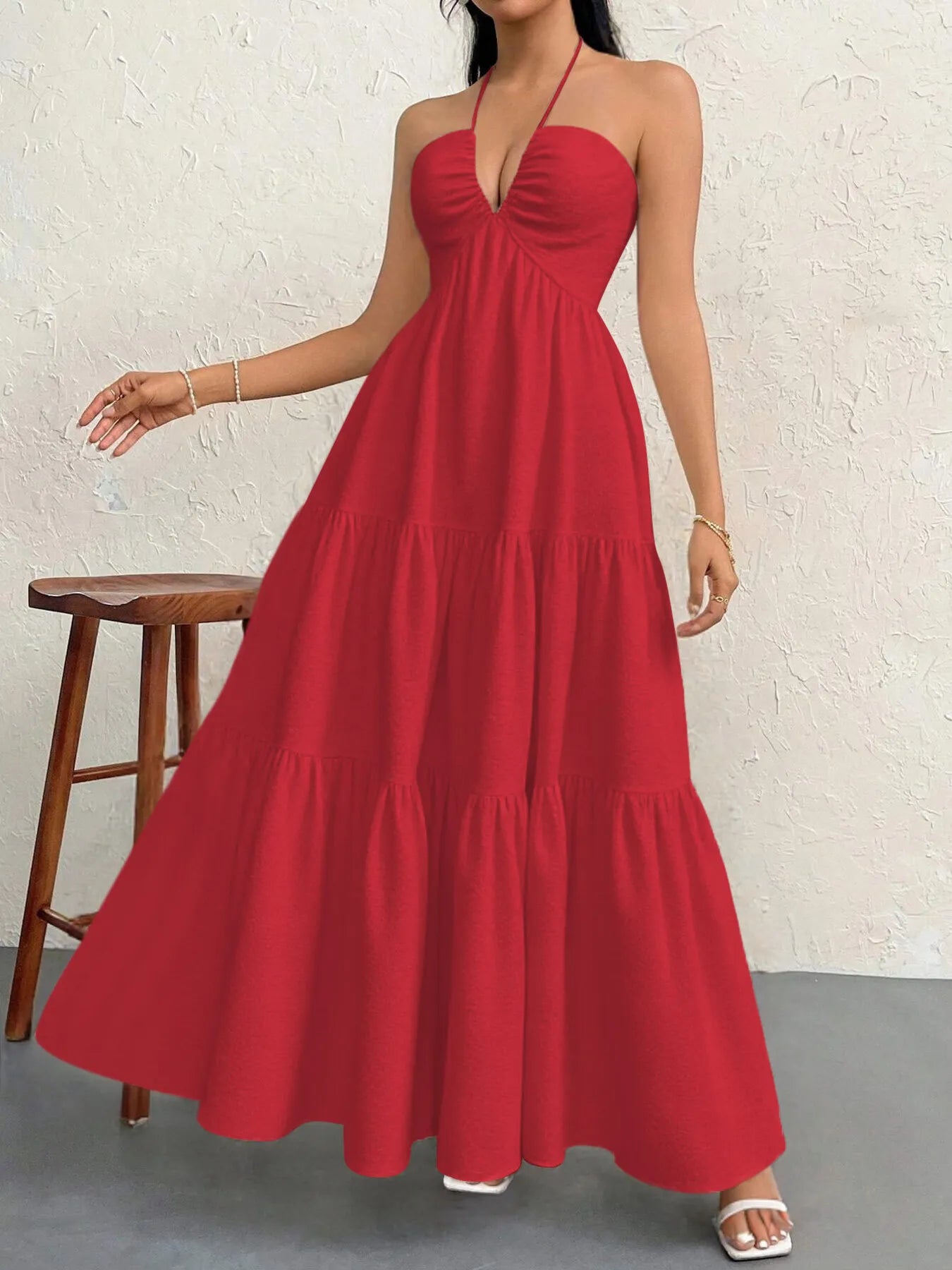 Halter Neck Tiered Maxi Dress - Blushé Belle
