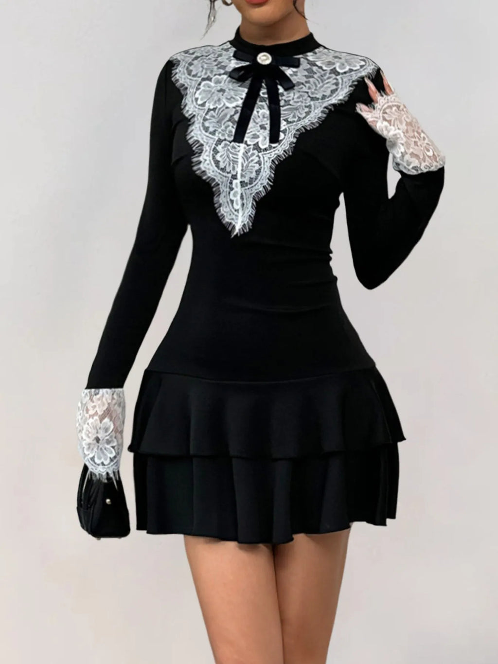 Lace Detail Long Sleeve Mini Dress - Blushé Belle