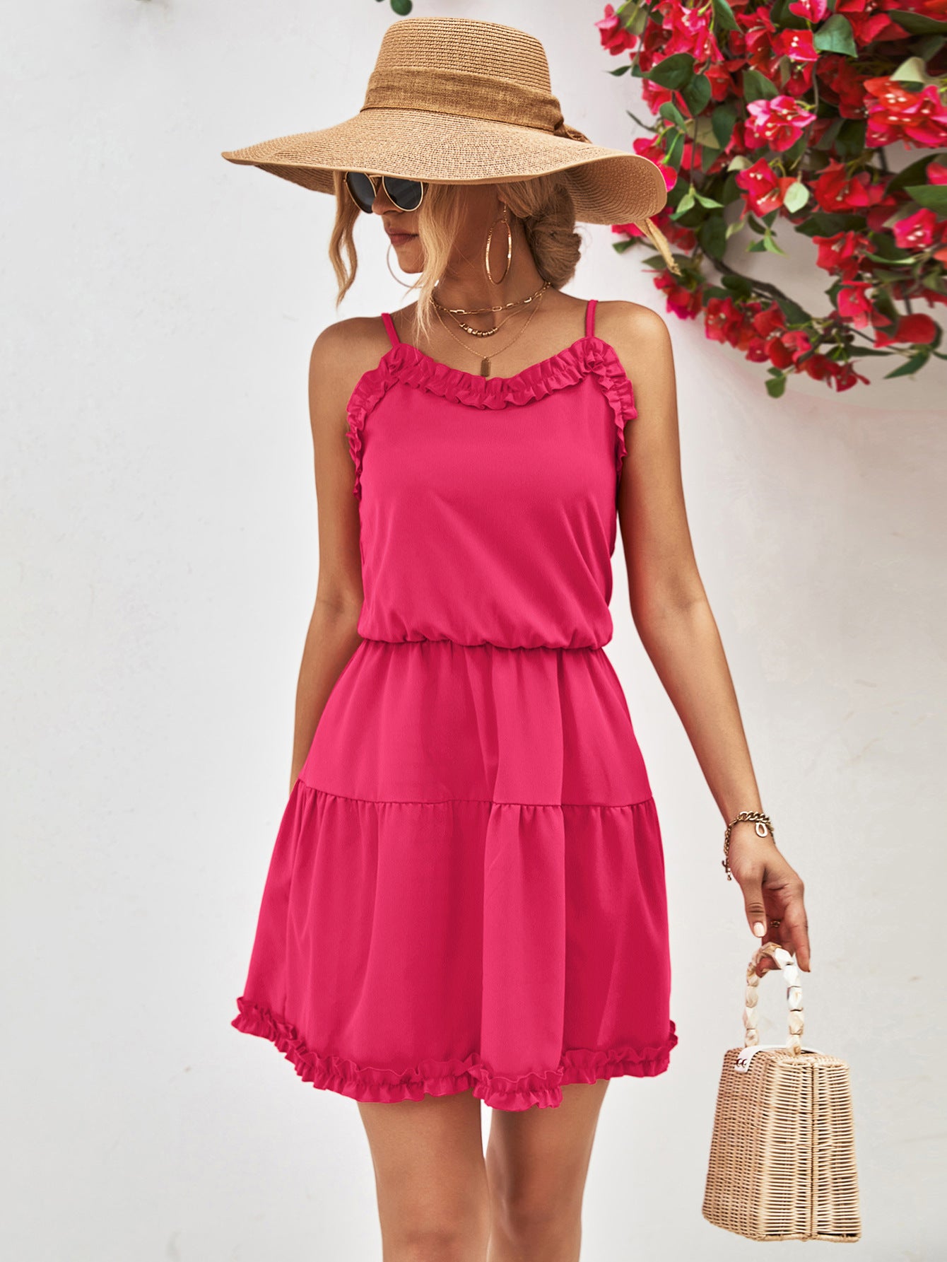 Frill Trim Spaghetti Strap Mini Dress - Blushé Belle