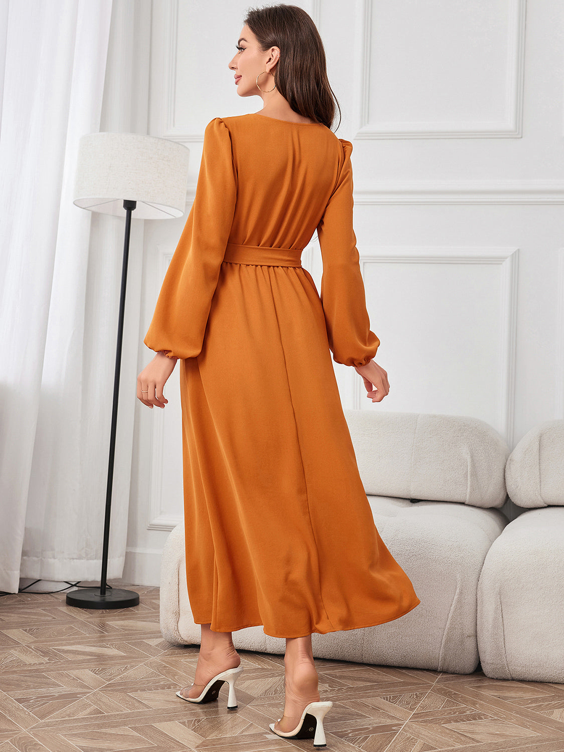 Tie Waist Puff Sleeve Maxi Dress - Blushé Belle