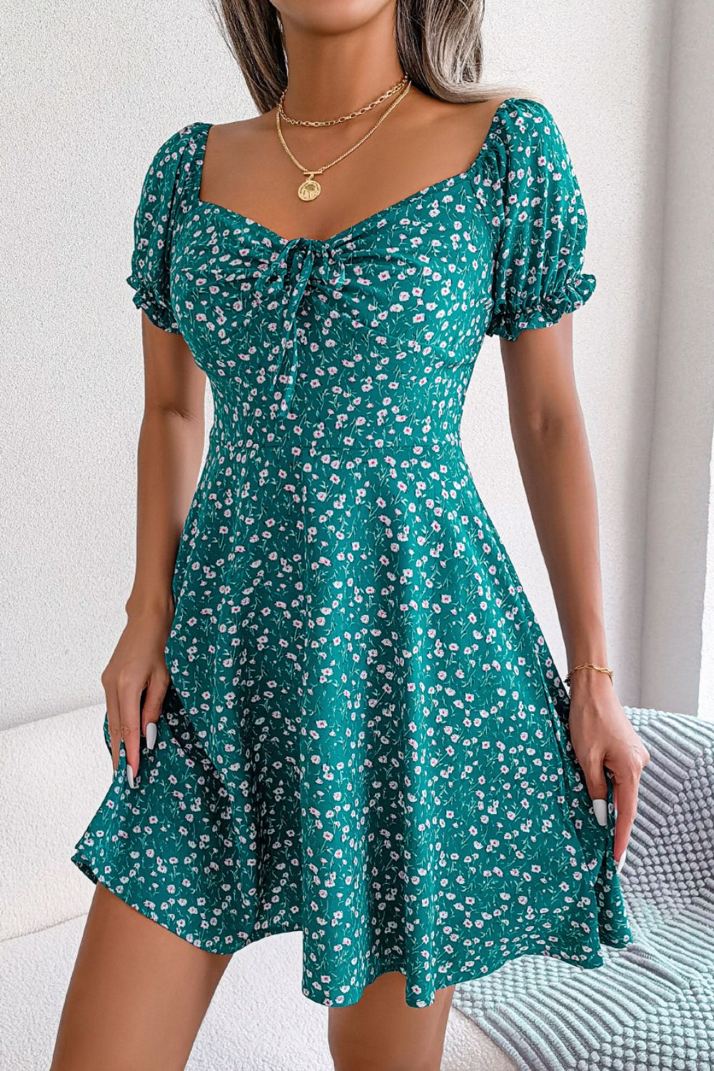 Ditsy Floral Drawstring A-Line Dress - Blushé Belle