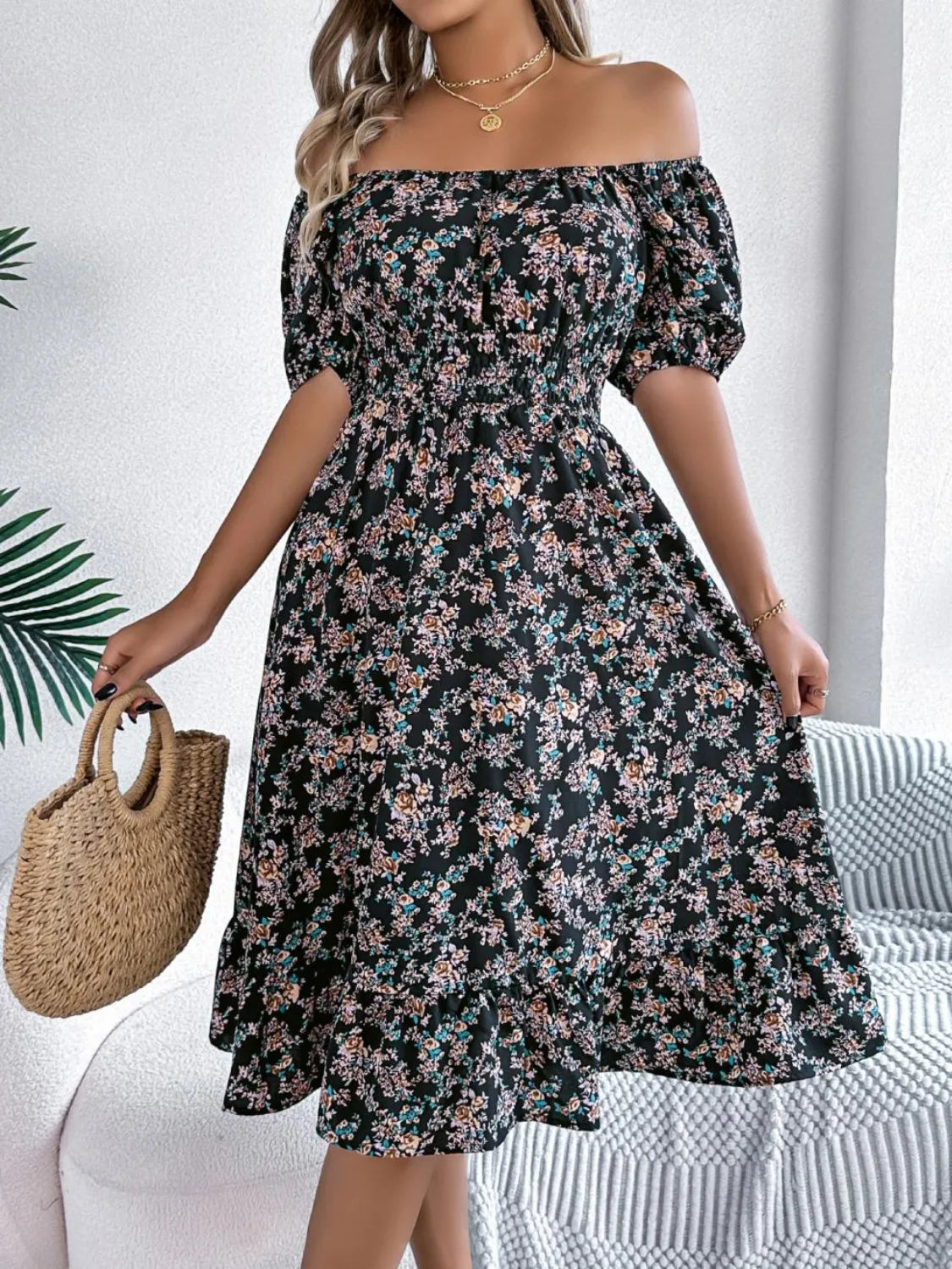 Ruffled Hem Floral Puff Sleeve Dress - Blushé Belle