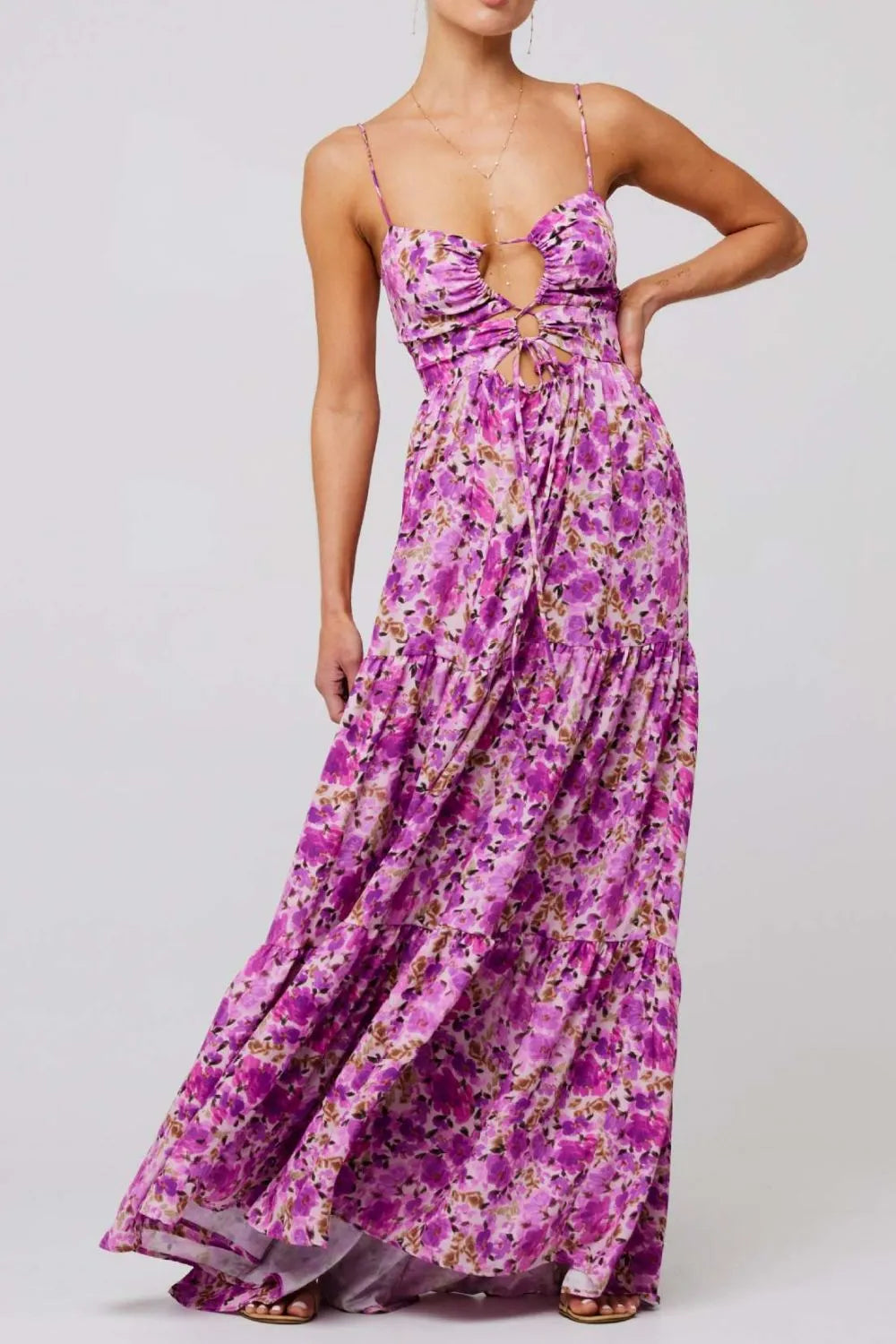 Floral Print Tie Front Tiered Maxi Dress - Blushé Belle