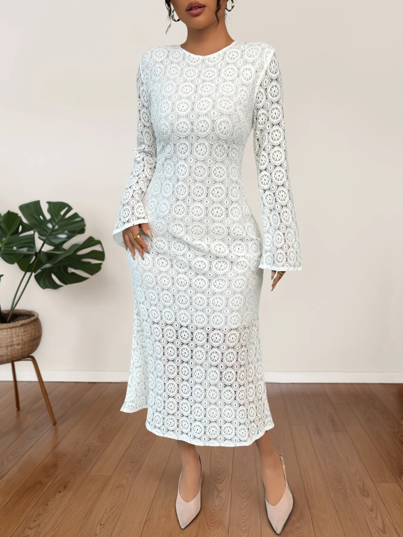 Lace Long Sleeve Midi Dress - Blushé Belle