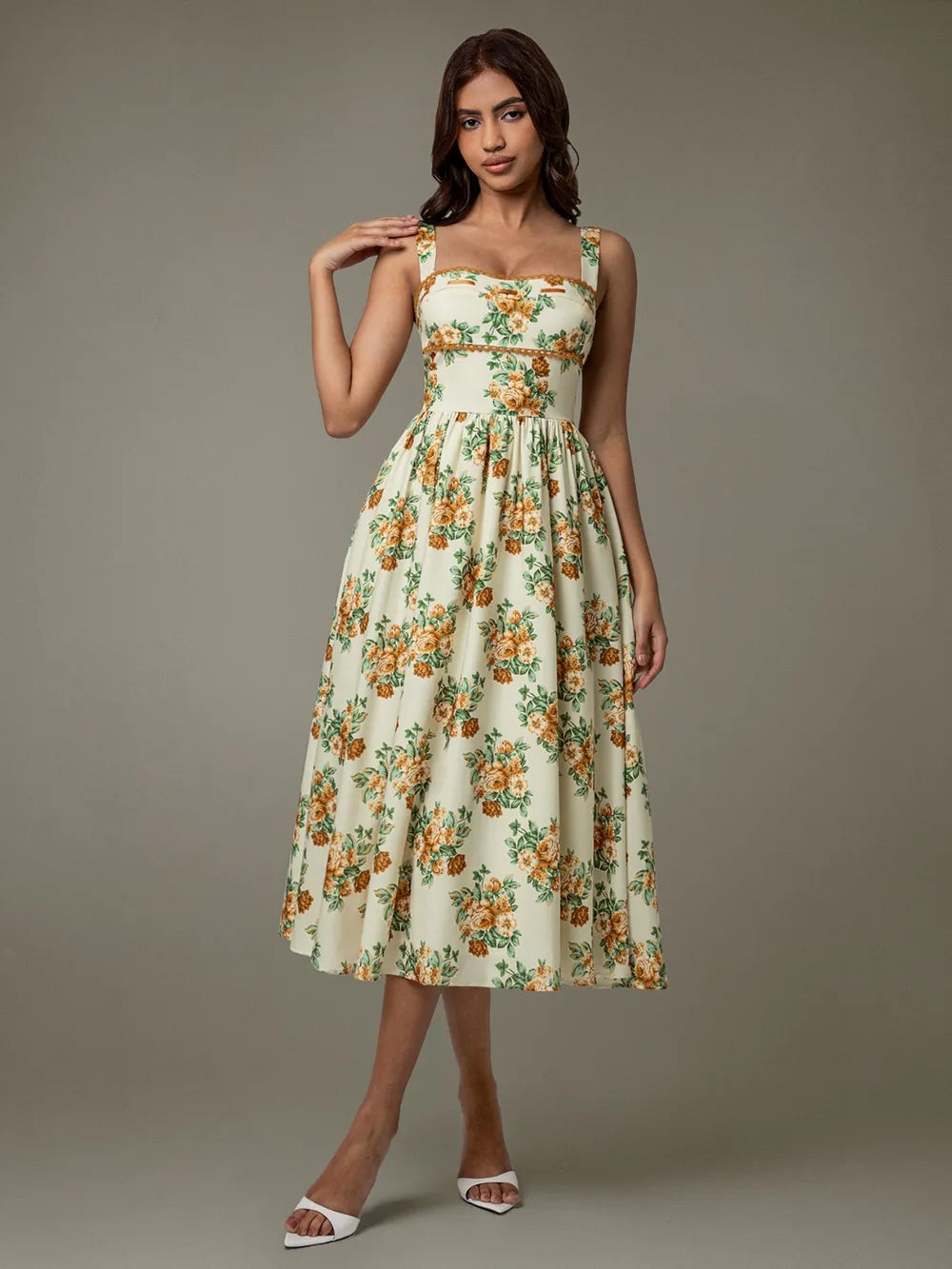 Lace Trim Floral Sleeveless Midi Dress - Blushé Belle