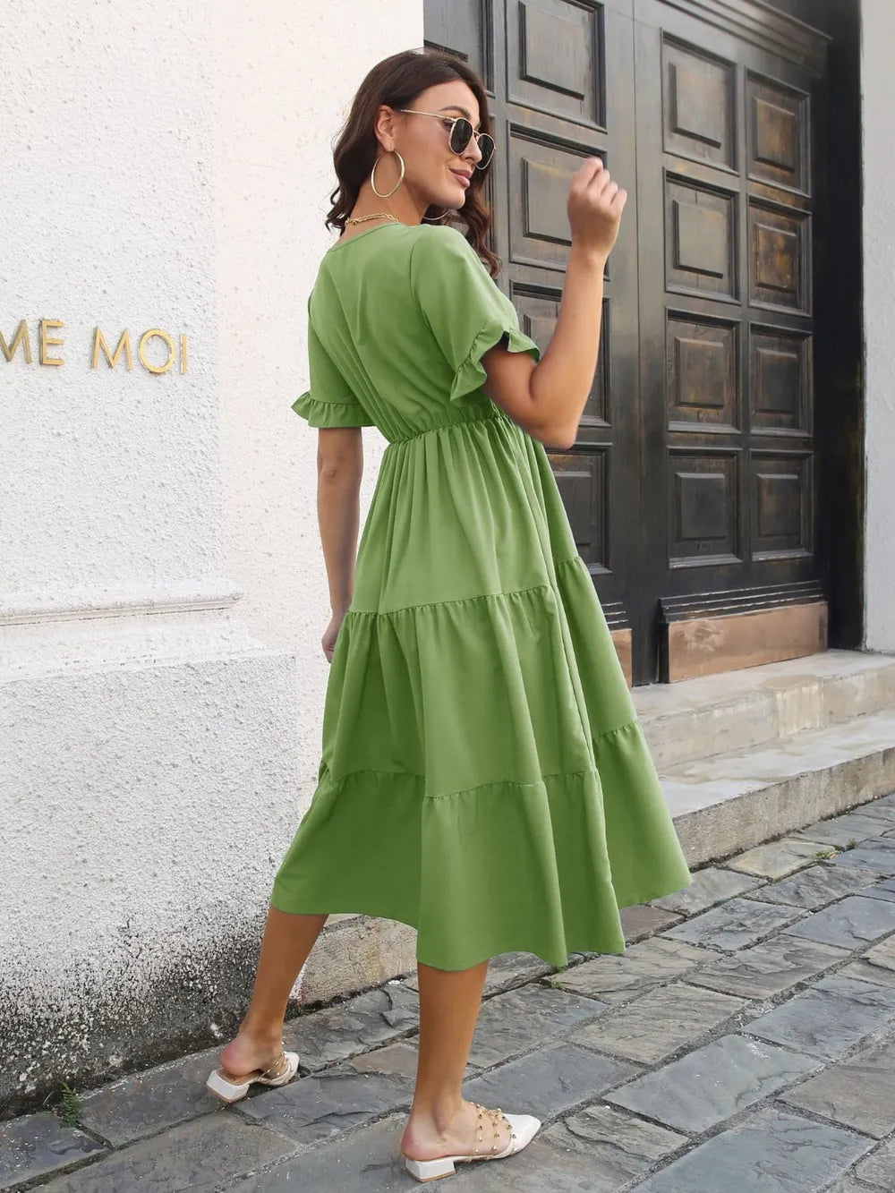 V-Neck Short Sleeve Midi Dress - Blushé Belle
