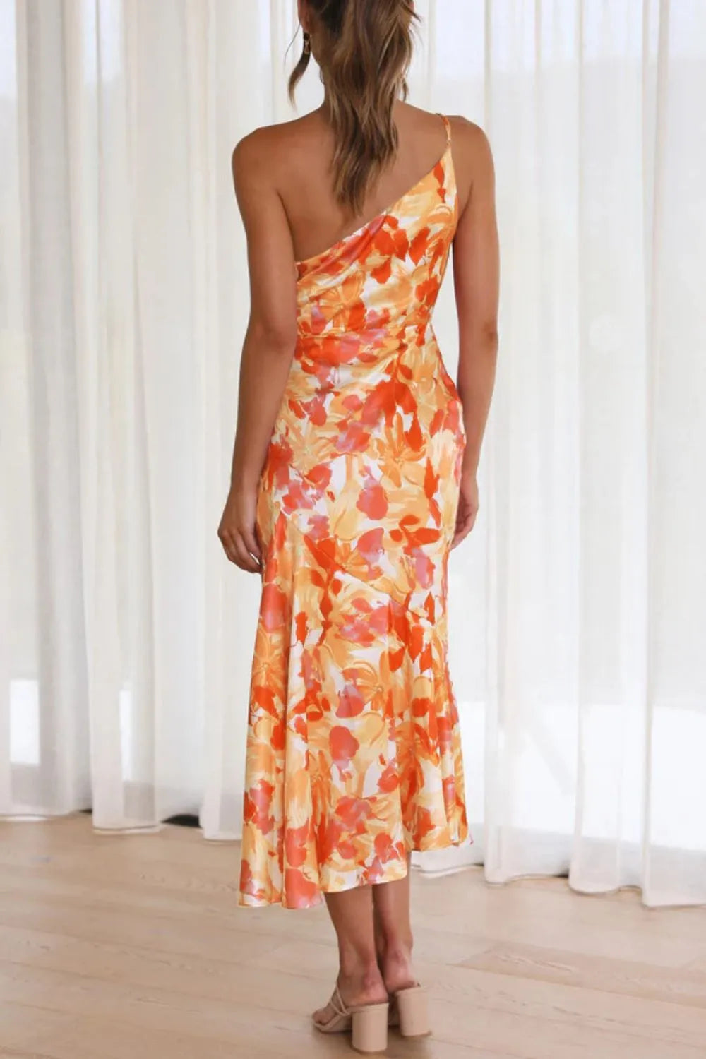 Ruched Printed Single Shoulder Midi Dress - Blushé Belle