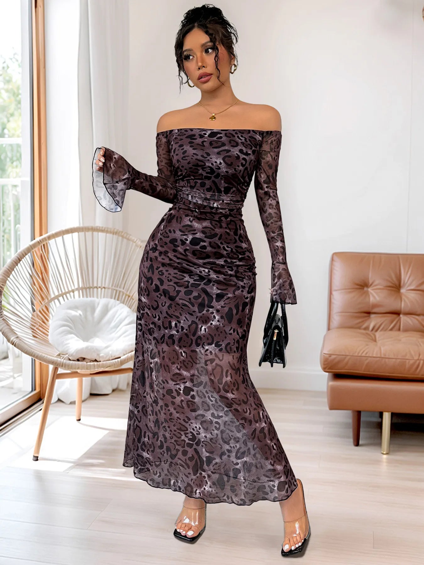 Off-Shoulder Long Sleeve Maxi Dress - Blushé Belle