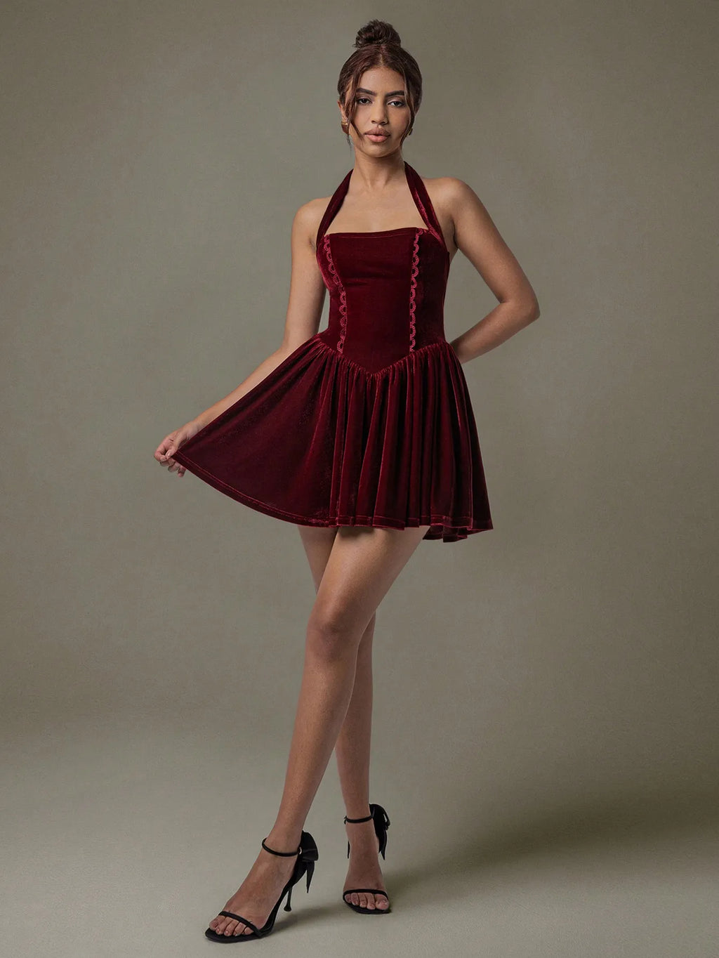Velvet Halter Skater Dress - Blushé Belle