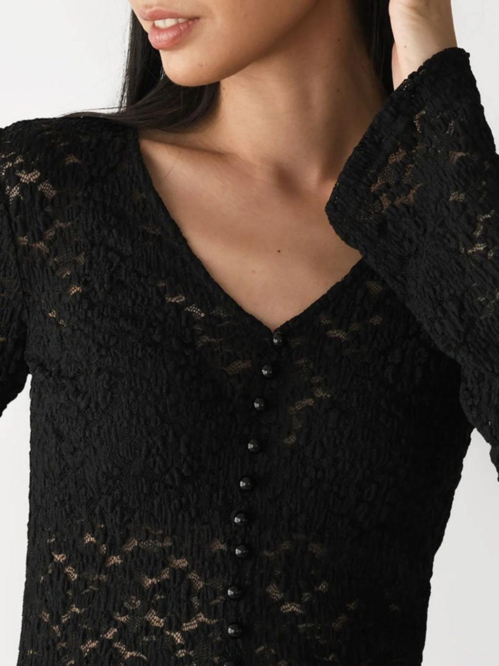 Lace V-Neck Flare Sleeve T-Shirt - Blushé Belle