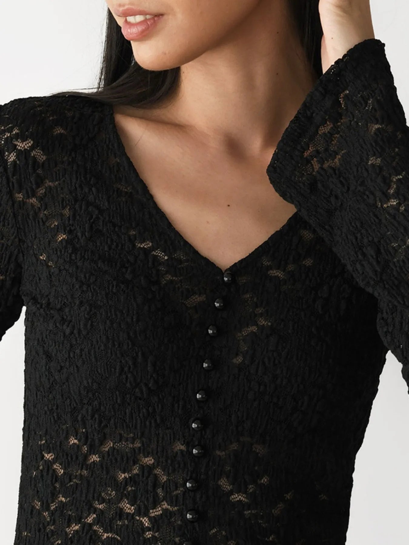 Lace V-Neck Flare Sleeve T-Shirt - Blushé Belle