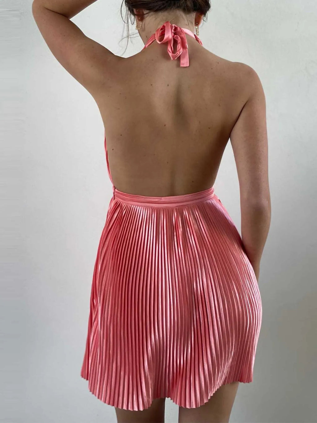 Pleated Halter Neck Mini Dress - Blushé Belle