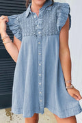 Smocked Collared Neck Cap Sleeve Denim Dress - Blushé Belle