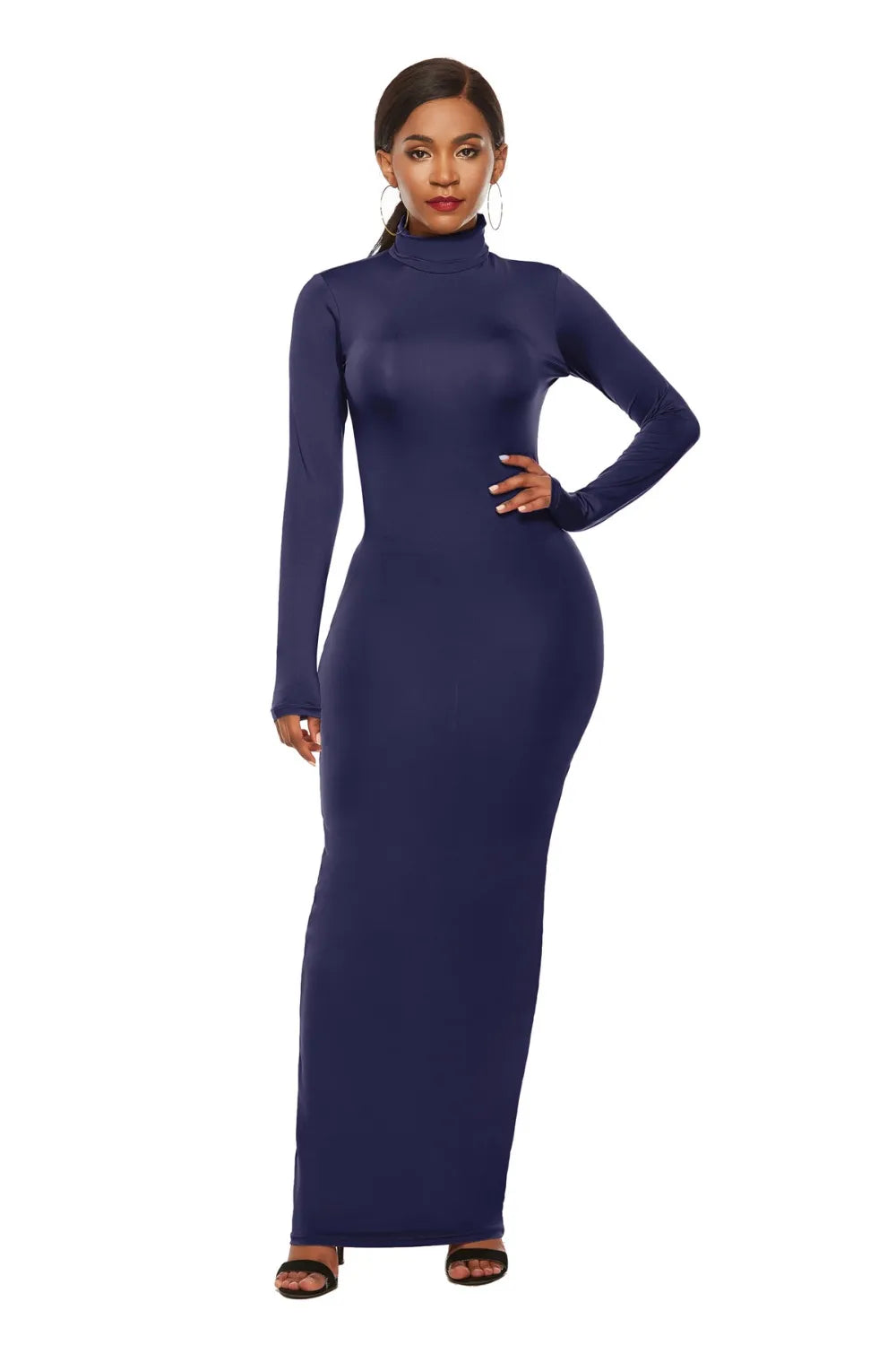 Mock Neck Long Sleeve Maxi Slim Dress - Blushé Belle