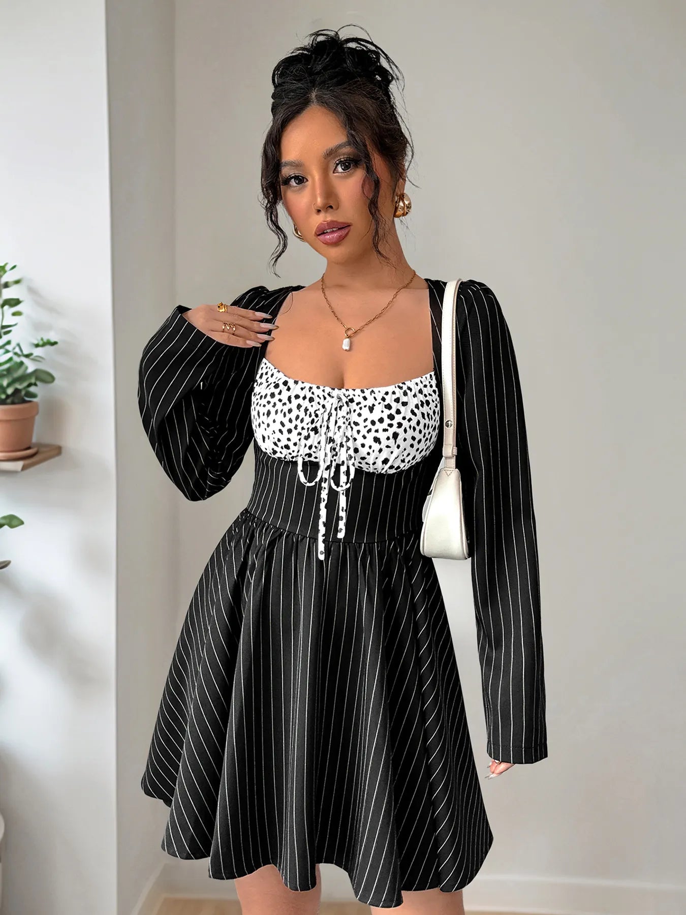 Striped Long Sleeve Mini Dress - Blushé Belle