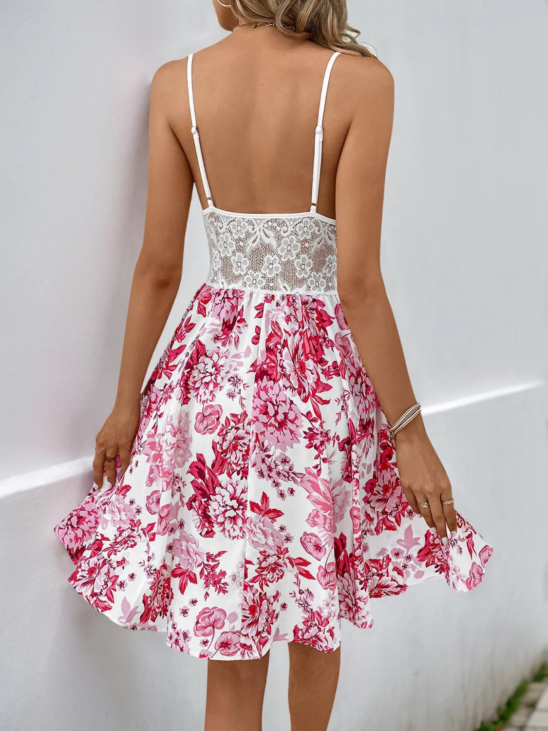 Lace Cutout Floral Print Cami Dress - Blushé Belle