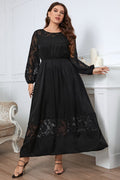 Honey Melo Apparel Plus Size Embroidery Round Neck Long Sleeve Maxi Dress - Blushé Belle