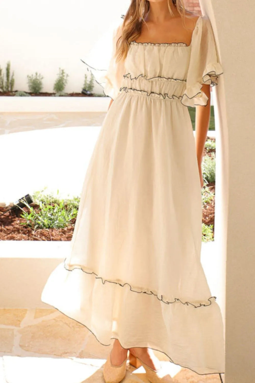 Square Neck Short Sleeve Midi Dress - Blushé Belle