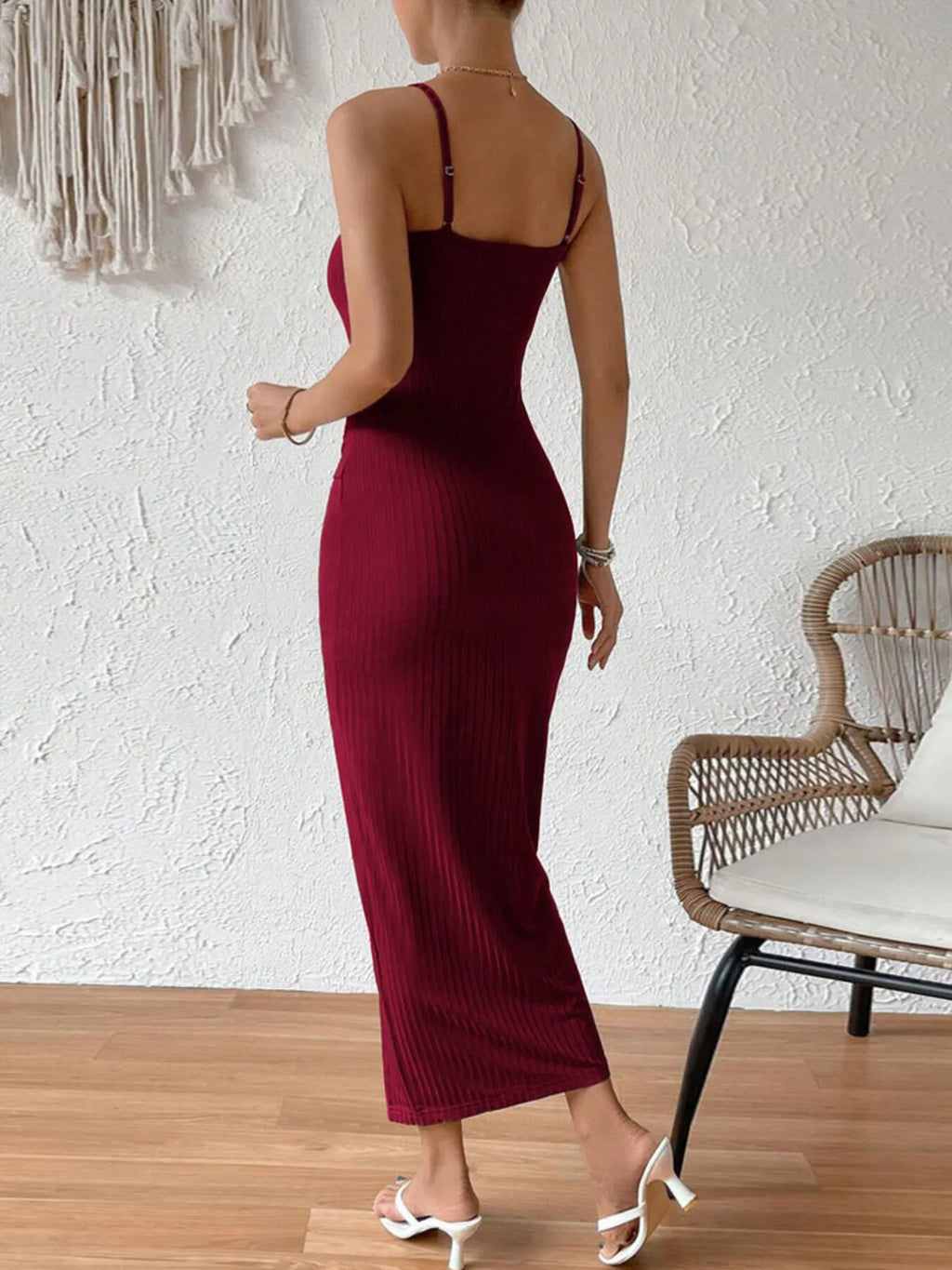 Ribbed Wrap Midi Dress with Side Slit - Blushé Belle