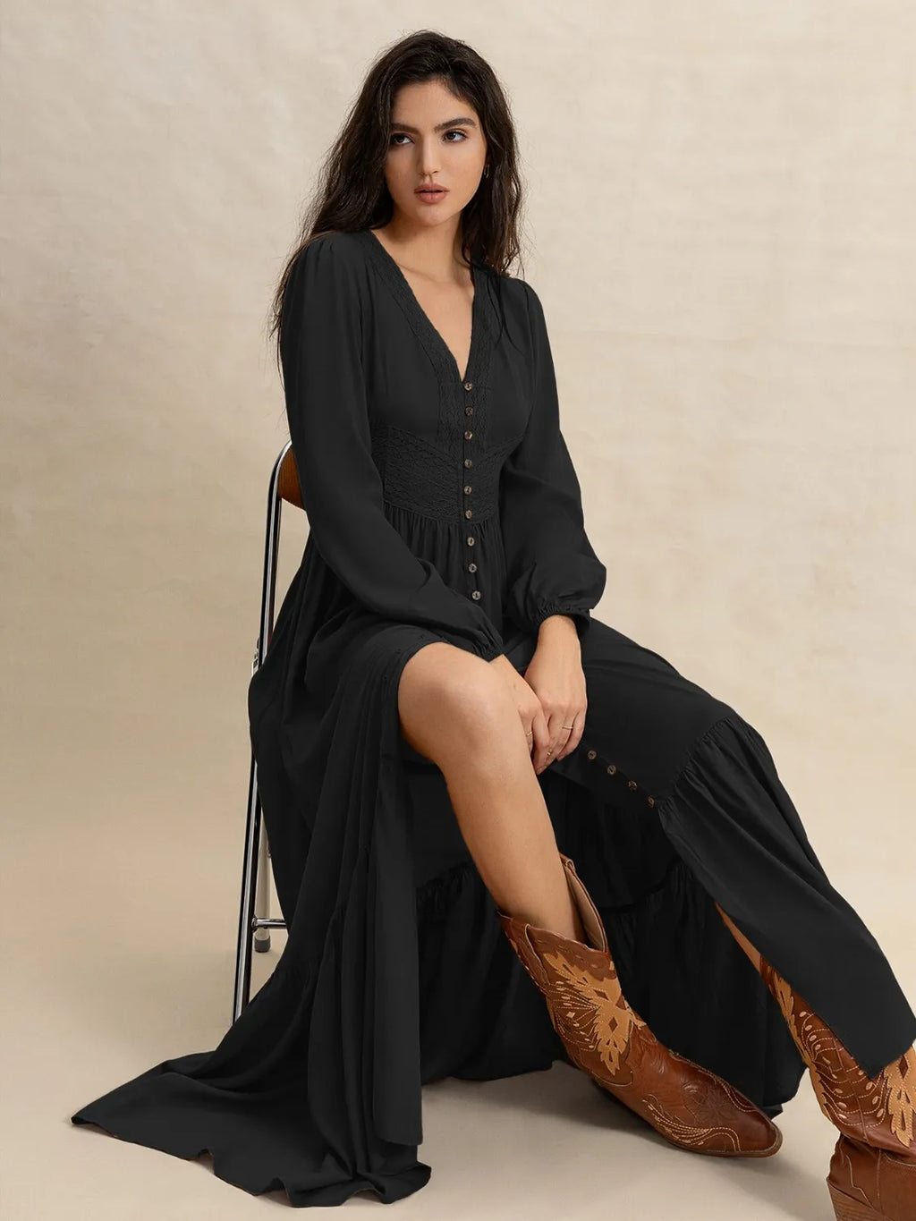 V-Neck Long Sleeve Dress - Blushé Belle